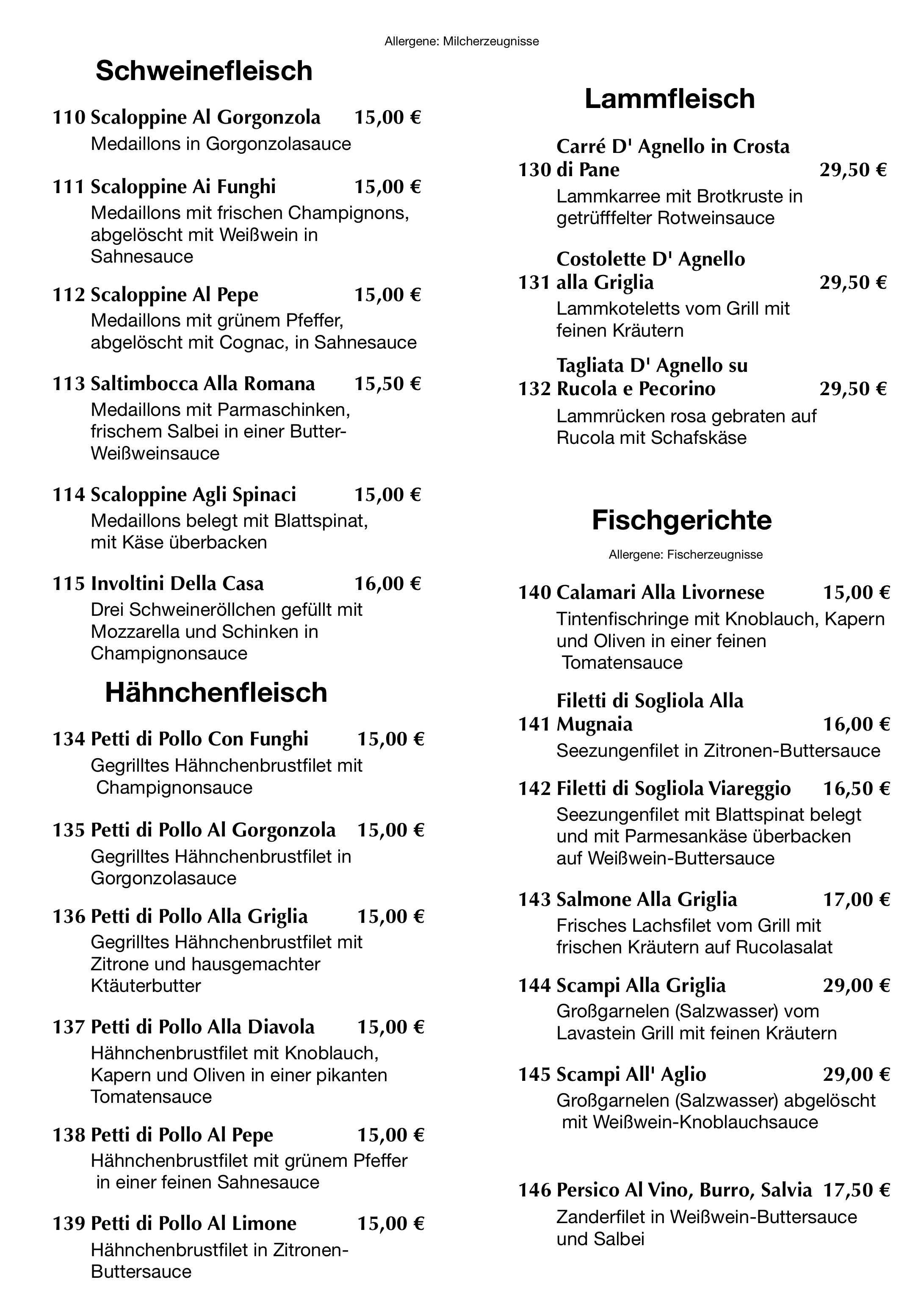 Trattoria Toscana - Speisekarte Trattoria Toscana - Speisekarte